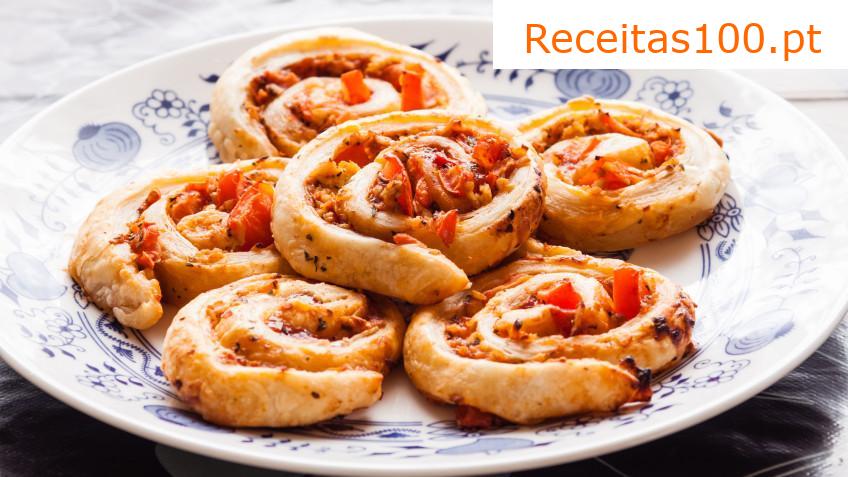 Pizza caracóis de massa caseira